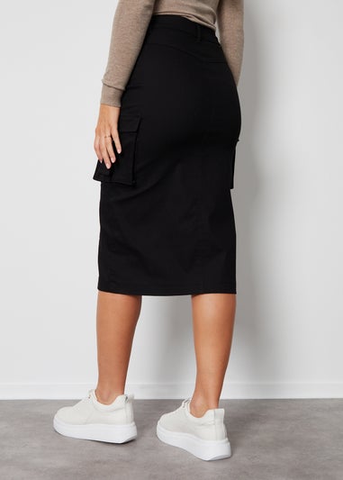 Threadbare Black Alpha Cargo Midi Skirt