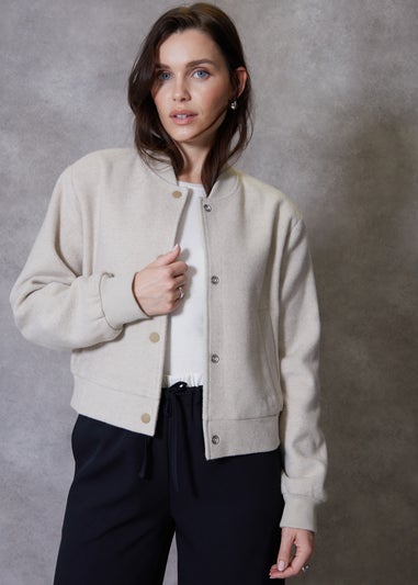 Threadbare Ecru "Pheobo Brushed Cropped Bomber Jacket