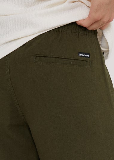 Threadbare Khaki Fellow Linen Blend Drawcord Trousers