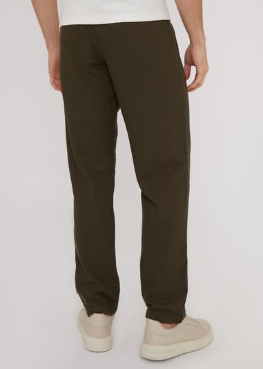 Threadbare Khaki Fellow Linen Blend Drawcord Trousers