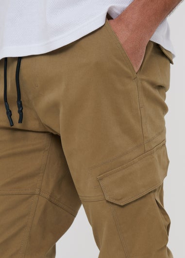 Threadbare Brown Cotton Jogger Style Cargo Trousers With Stretch