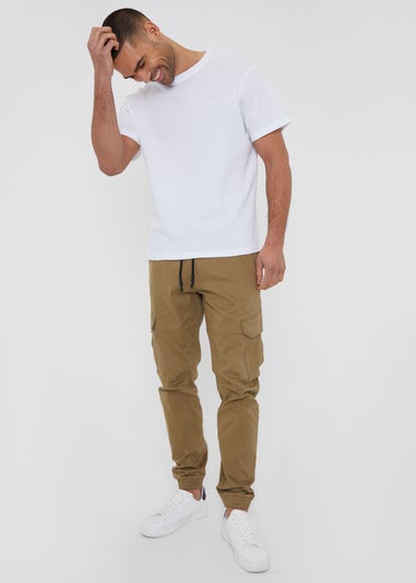 Threadbare Brown Belfast Cotton Jogger Style Cargo Trousers With Stretch