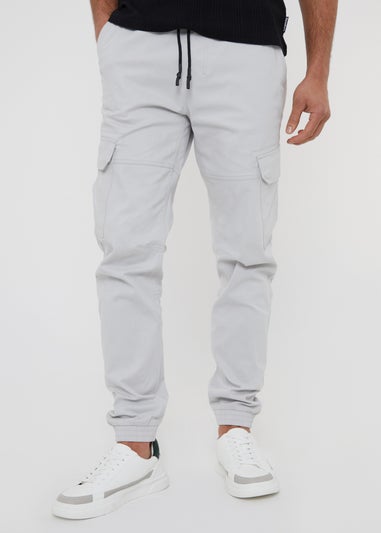 Threadbare White Cotton Jogger Style Cargo Trousers With Stretch