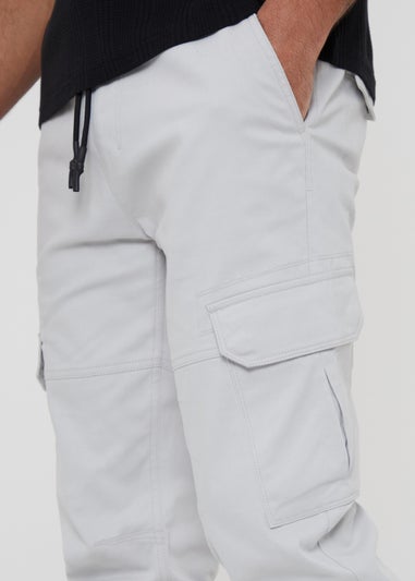 Threadbare White Cotton Jogger Style Cargo Trousers With Stretch