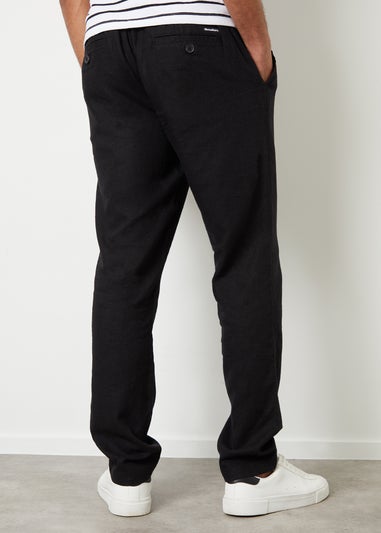 Threadbare Black Annual Linen Blend Casual Trousers