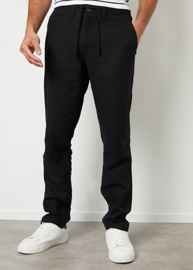 Threadbare Black Annual Linen Blend Casual Trousers