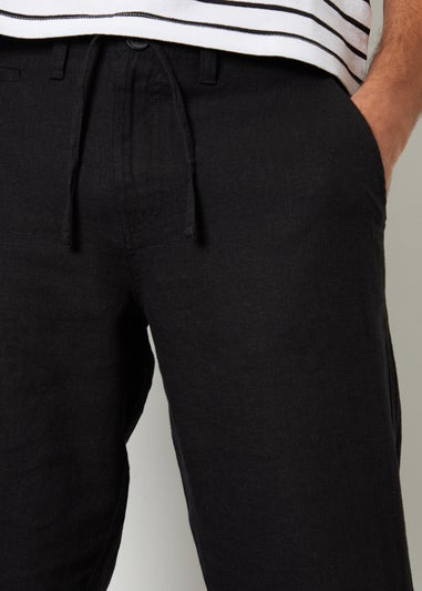 Threadbare Black Annual Linen Blend Casual Trousers