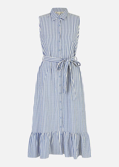 Yumi Blue Striped Sleeveless Midi Shirt Dress