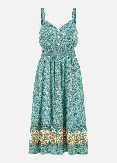 Yumi Green Border Floral Midi Sundress