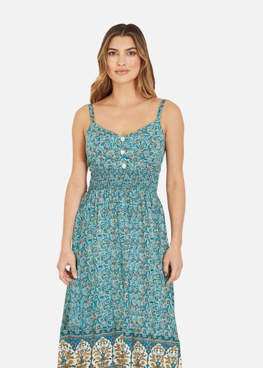 Yumi Green Border Floral Midi Sundress