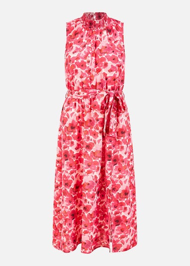 Yumi Pink Blossom Print Halter Neck Midi Dress With Split Hem