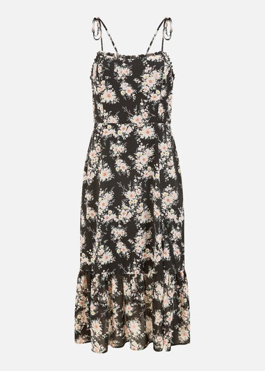 Yumi Black Floral Midi Sundress With Split Hem