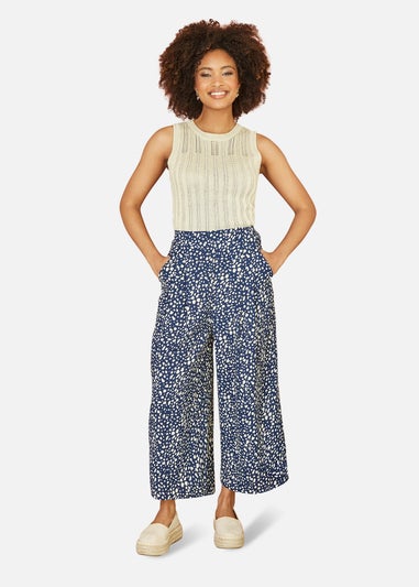 Yumi Navy Dash Print Culotte Trousers