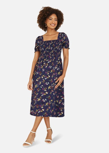 Yumi Navy Recycled Fabric Sealife Midi Dress