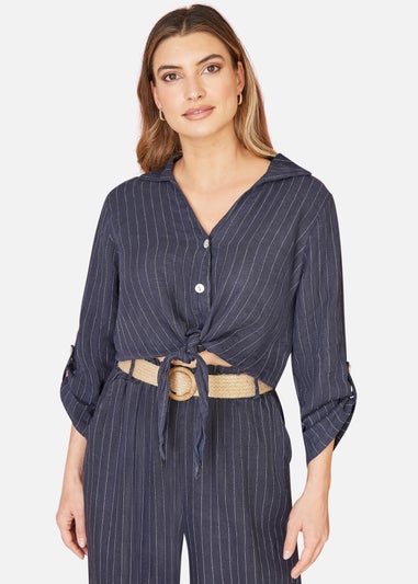 Yumi Navy Striped Italian Linen Shirt