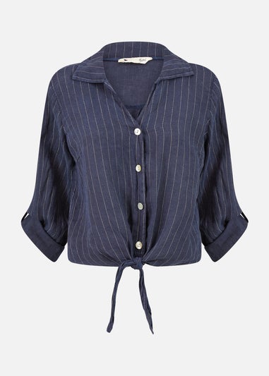 Yumi Navy Striped Italian Linen Shirt