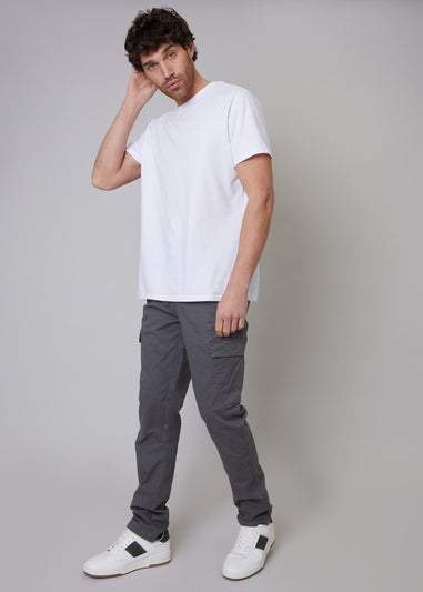 Threadbare Grey Cotton Cargo Trousers With Stretch