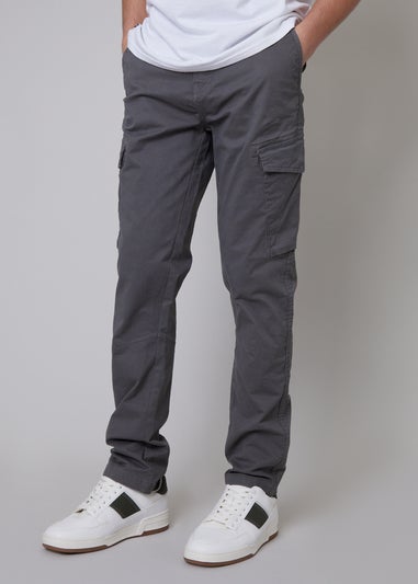 Threadbare Grey Cotton Cargo Trousers With Stretch