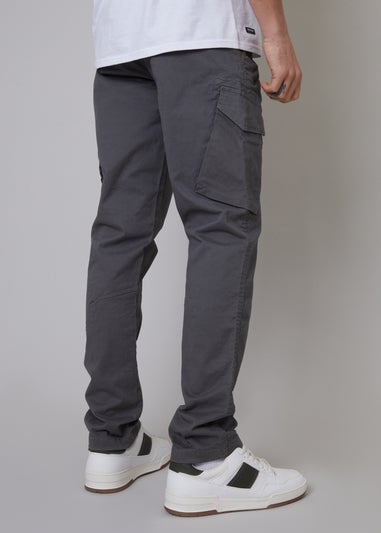 Threadbare Grey Cotton Cargo Trousers With Stretch