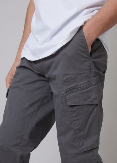 Threadbare Grey Cotton Cargo Trousers With Stretch