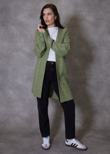 Threadbare Green Rozanna Cable Knit Cardigan