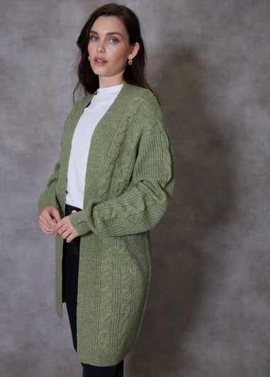 Threadbare Green Rozanna Cable Knit Cardigan