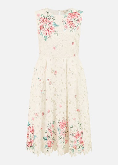 Yumi White And Pink Floral Border Lace Dress