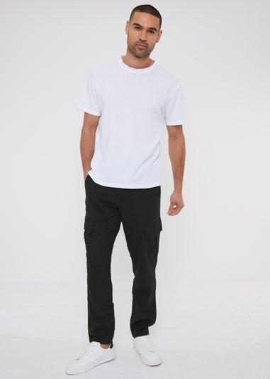 Threadbare Black Linen Blend Cargo Trousers