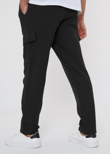 Threadbare Black Ramsay Linen Blend Cargo Trousers