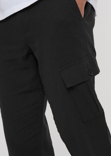 Threadbare Black Linen Blend Cargo Trousers