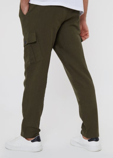 Threadbare Khaki Linen Blend Cargo Trousers