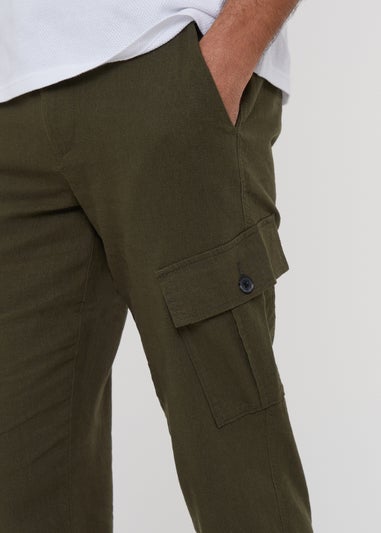 Threadbare Khaki Ramsay Linen Blend Cargo Trousers