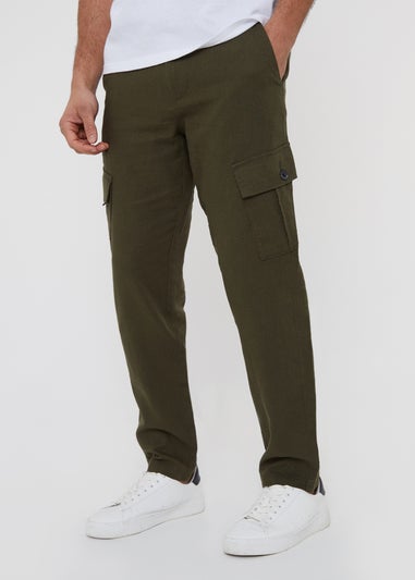 Threadbare Khaki Linen Blend Cargo Trousers