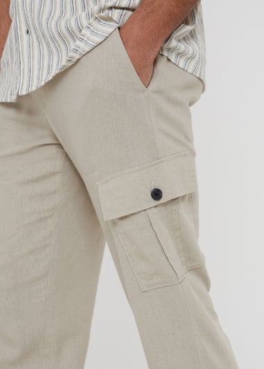 Threadbare Stone Ramsay Linen Blend Cargo Trousers