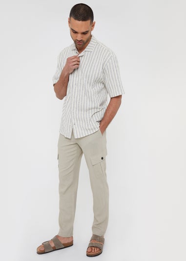 Threadbare Stone Ramsay Linen Blend Cargo Trousers