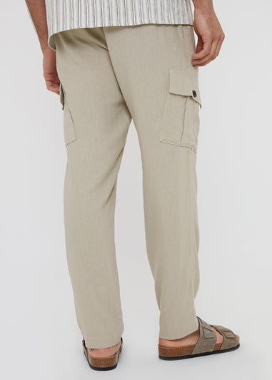 Threadbare Stone Ramsay Linen Blend Cargo Trousers