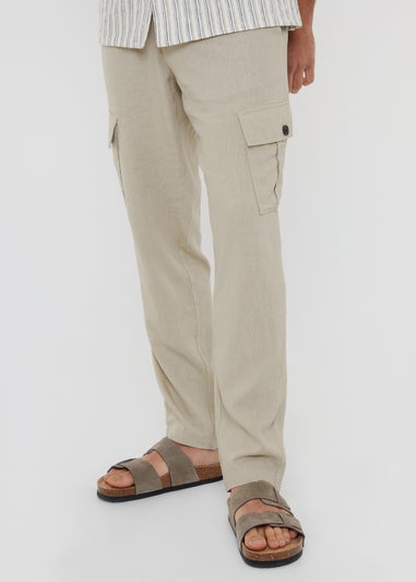 Threadbare Stone Ramsay Linen Blend Cargo Trousers