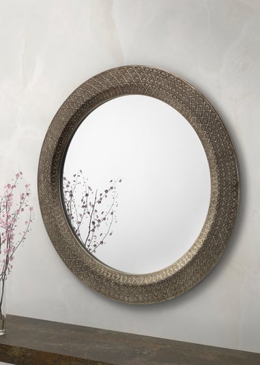 Julian Bowen Cadence Large Round Pewter Wall Mirror (80 x 80 x 3cm)