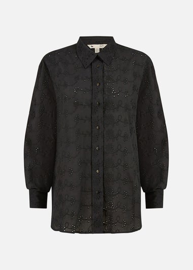 Yumi Black Cotton Broderie Anglaise Relaxed Shirt