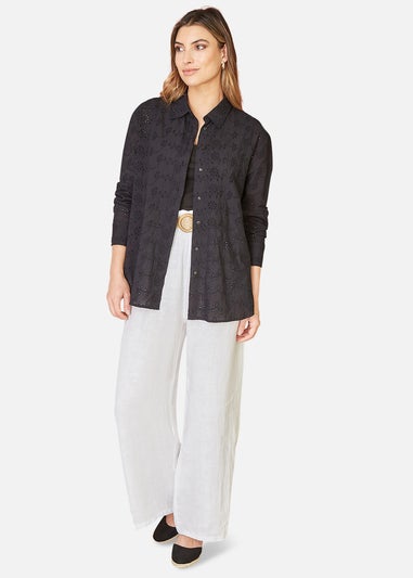 Yumi Black Cotton Broderie Anglaise Relaxed Shirt