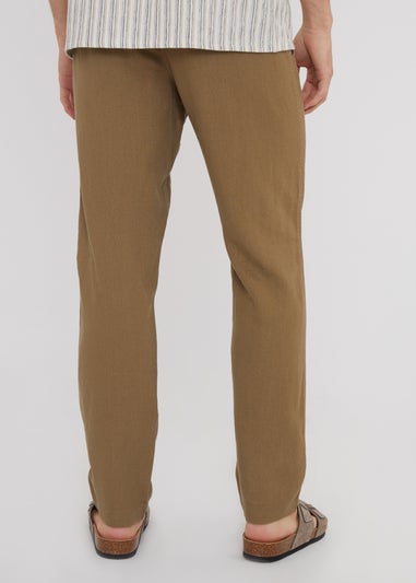 Threadbare Brown Fellow Linen Blend Drawcord Trousers