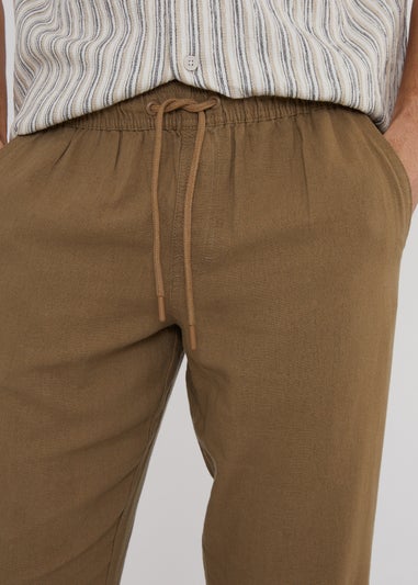 Threadbare Brown Fellow Linen Blend Drawcord Trousers