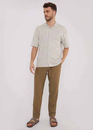 Threadbare Brown Fellow Linen Blend Drawcord Trousers