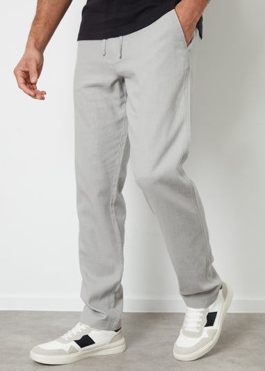 Threadbare Light Grey Linen Blend Trousers