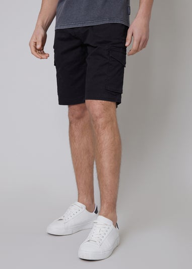 Threadbare Black Cotton Cargo Shorts With Stretch