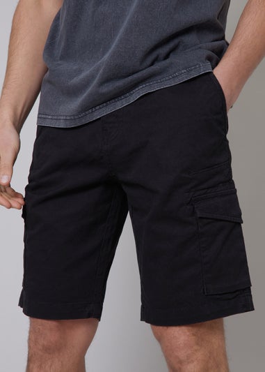 Threadbare Black Cotton Cargo Shorts With Stretch