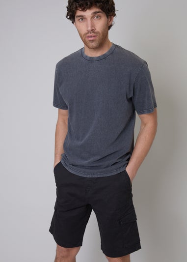 Threadbare Black Cotton Cargo Shorts With Stretch