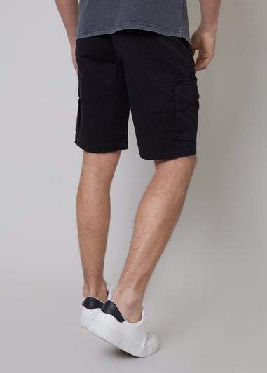 Threadbare Black Cotton Cargo Shorts With Stretch