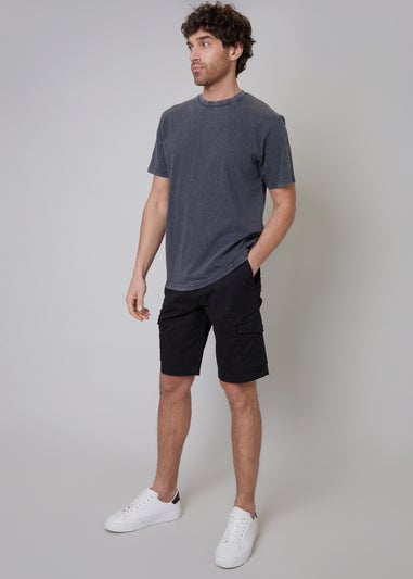 Threadbare Black Cotton Cargo Shorts With Stretch