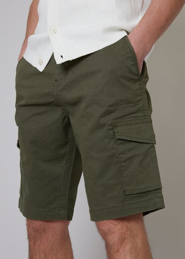 Threadbare Khaki Cotton Cargo Shorts With Stretch